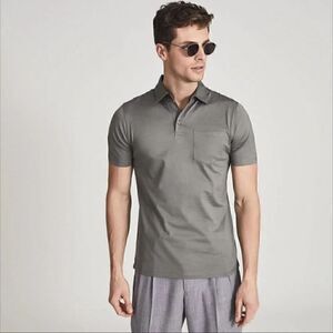 REISS Men's Elliot Egyptian Cotton Sage Green Pocket Polo T-Shirt Size XL